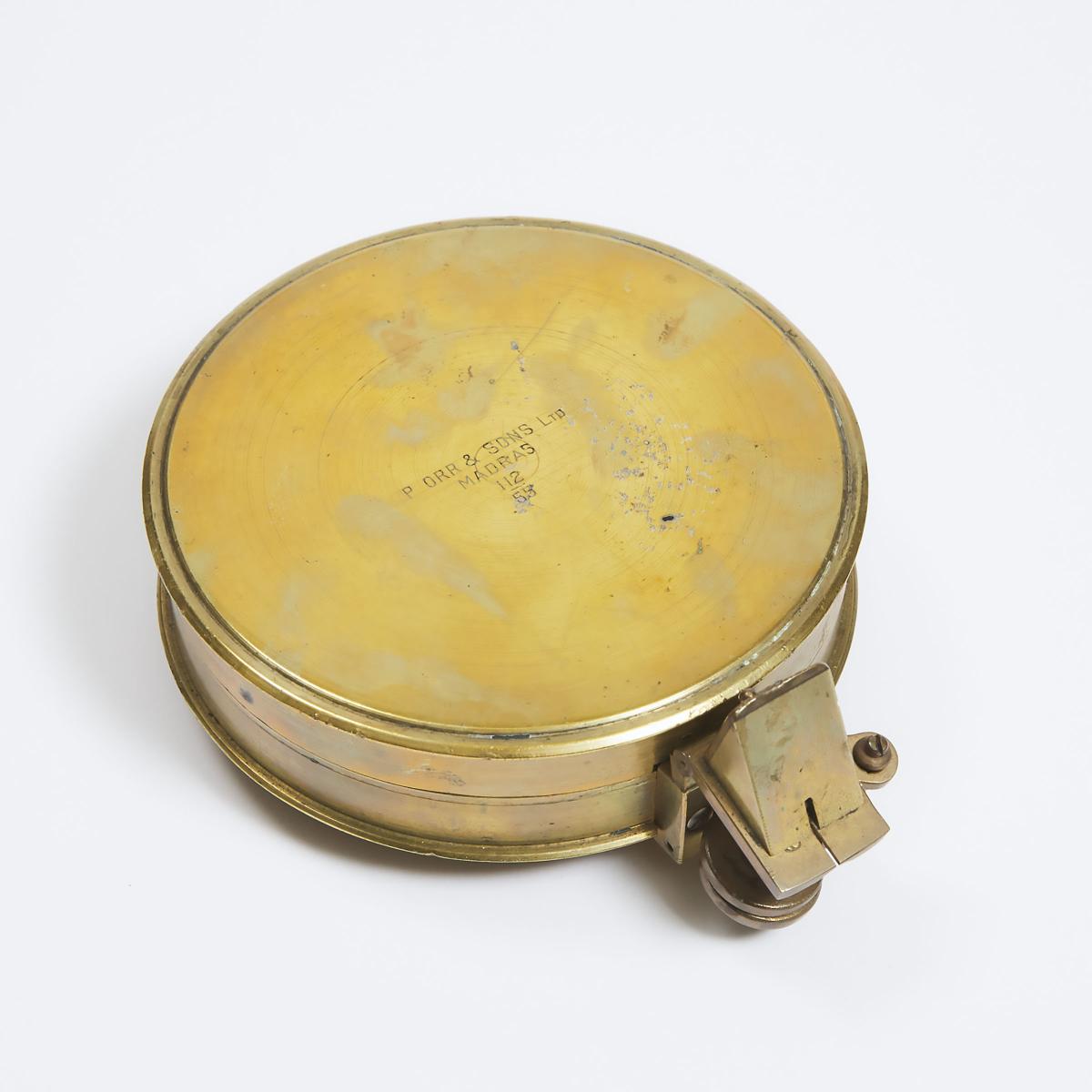 British Colonial Brass Circumferentor Surveyor's Compass, P. Orr & Sons Ltd., Madras, India, late 19 - Image 2 of 3