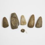 Group of Five New Hebrides (Vanuatu) Stone Adze Axe Heads together with a stone amulet, Melanesia, 1