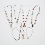 Group of Six Zuni Fetish Necklaces and One Eyeglass String, New Mexico, late 20th century, largest d