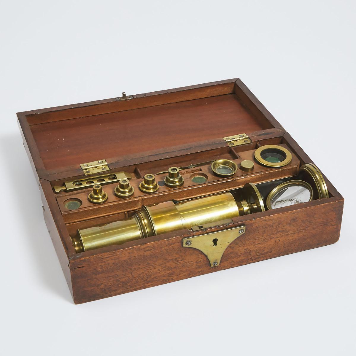 Victorian Lacquered Brass Culpepper Type Microscope, mid 19th century, instrument mid height 11 in — - Image 2 of 3