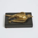 Victorian Gilt Bronze Paperweight in the Form of a Dead English Sparrow, mid 19th century, 2 x 5.7 x
