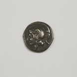 Ancient Coinage, SOUTH CAMPANIA, HYRIA MINT, AR ATHENA DIDRACHM,, approx. diameter 0.9 in — 2.2 cm