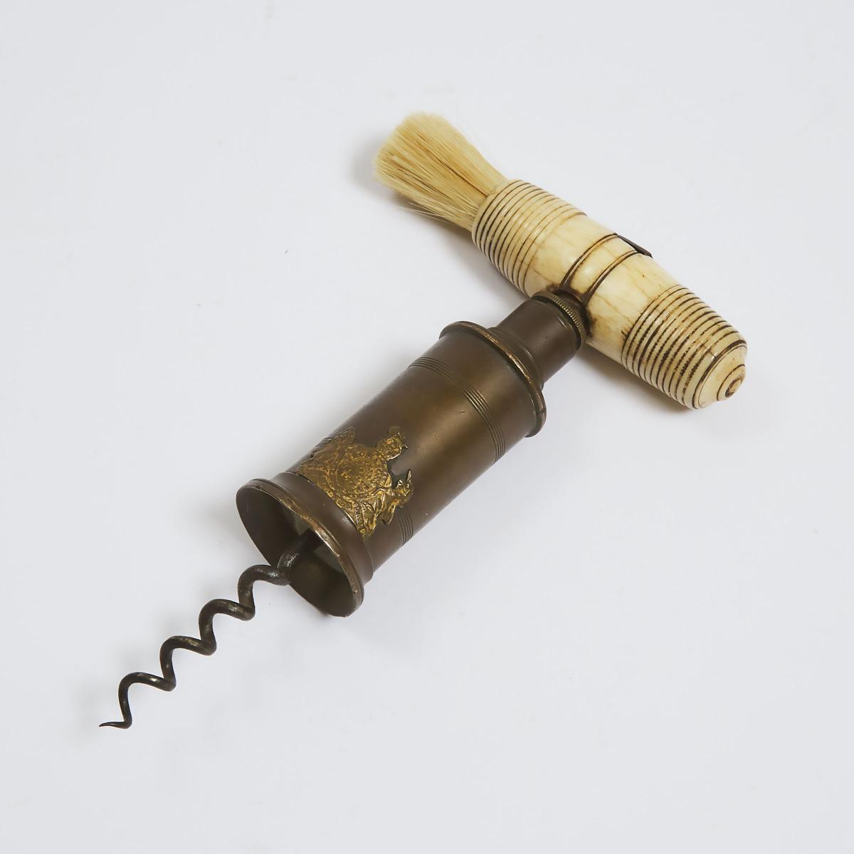 Thomasons Patent Brass and Turned Bone Cork Screw, c.1805, length 7 in — 17.8 cm