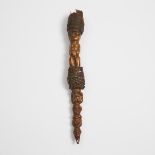 Lega Carved Bone Fly Whisk Handle, Democratic Republic of Congo, Central Africa, late 19th to early