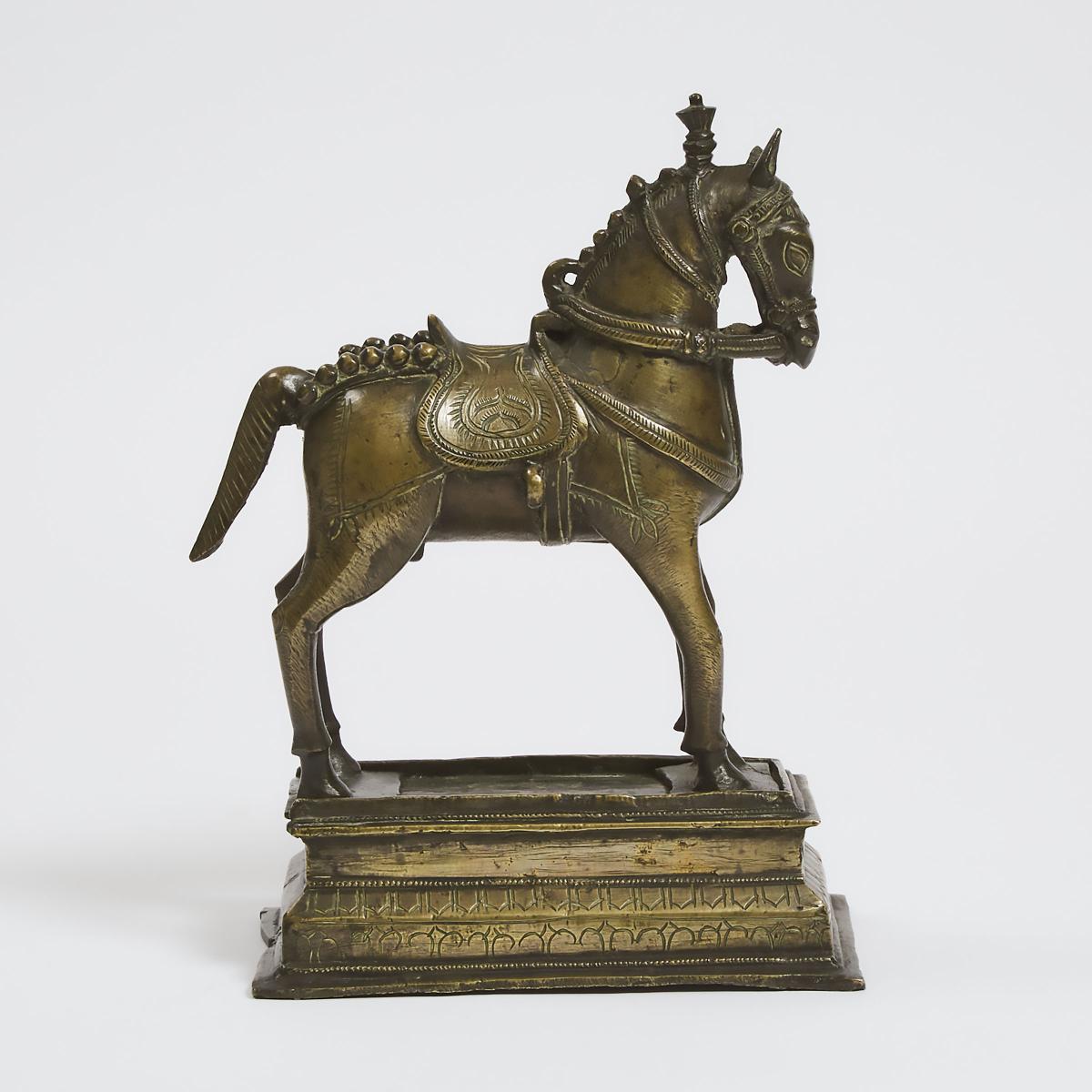 Indian Gilt Brass Model of Khandoba's Horse, 18th or 19th century, 12.25 x 9.25 in — 31.1 x 23.5 cm - Image 3 of 4