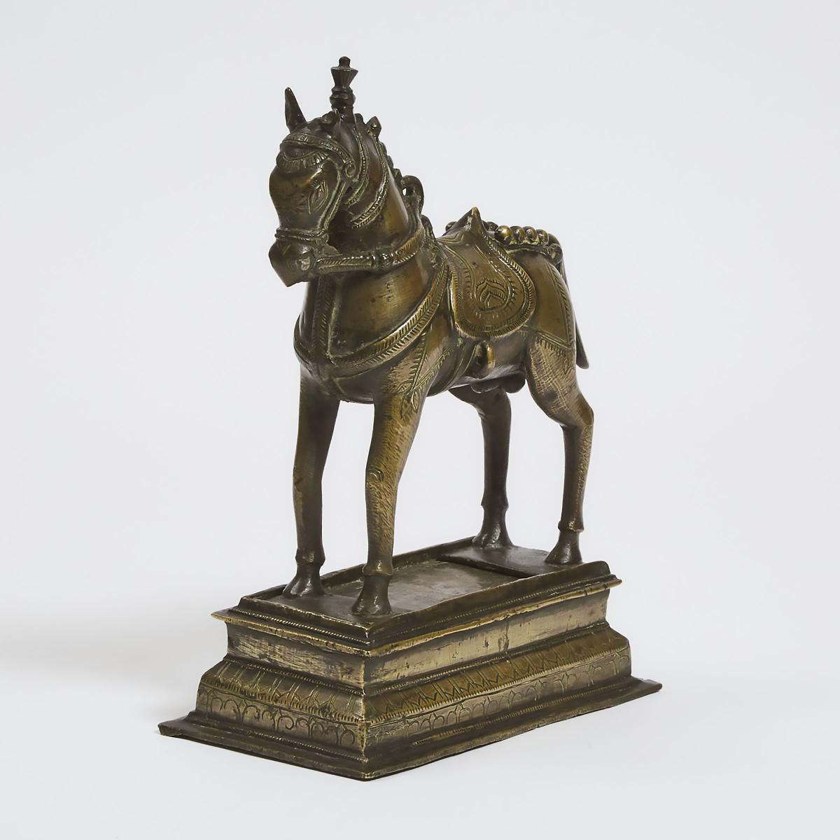 Indian Gilt Brass Model of Khandoba's Horse, 18th or 19th century, 12.25 x 9.25 in — 31.1 x 23.5 cm - Image 2 of 4