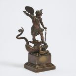 Small Continental School Bronze Group of St. Michael Slaying Satan as a Serpent, 19th century, heigh