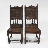 Pair of English Oak Joined Backstools, 1670, height 47 in — 119.4 cm (2 Pieces)