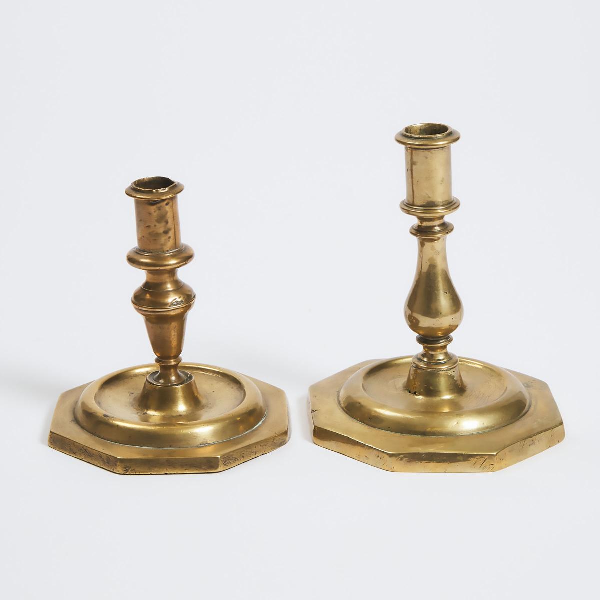 Two Brass Candlesticks, mid-late 17th century