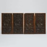 Matched Set of Four English Relief Carved Oak Romayne Panels, 16th century and later, each 19 x 10 i