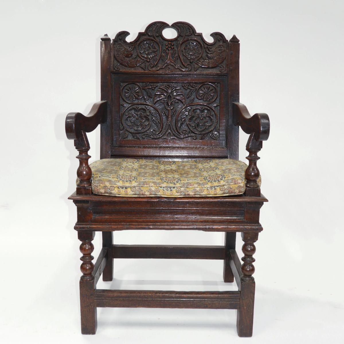 English Oak Joined Armchair, mid 17th century, height 44.5 in — 113 cm