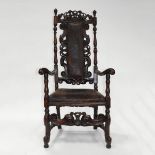 English Oak William and Mary Carved Armchair, c.1700, height 53 in — 134.6 cm