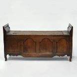 French Oak Trunk/Bench18th/early 19th cnetury, 37 x 70 x 23 in — 94 x 177.8 x 58.4 cm