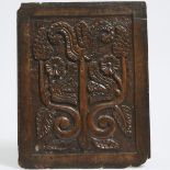 English Relief Carved Oak Panel with a Tulip and Roses. 17th century, 17 x 13.4 in — 43.2 x 34 cm