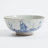 Delft Blue and White Chinoiserie Bowl, 18th century, height 1.5 in — 3.8 cm, diameter 9.1 in — 23.2