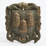 English Painted Cast Iron Drapers' Guild Mark, 19th century, 10.25 x 9 in — 26 x 22.9 cm