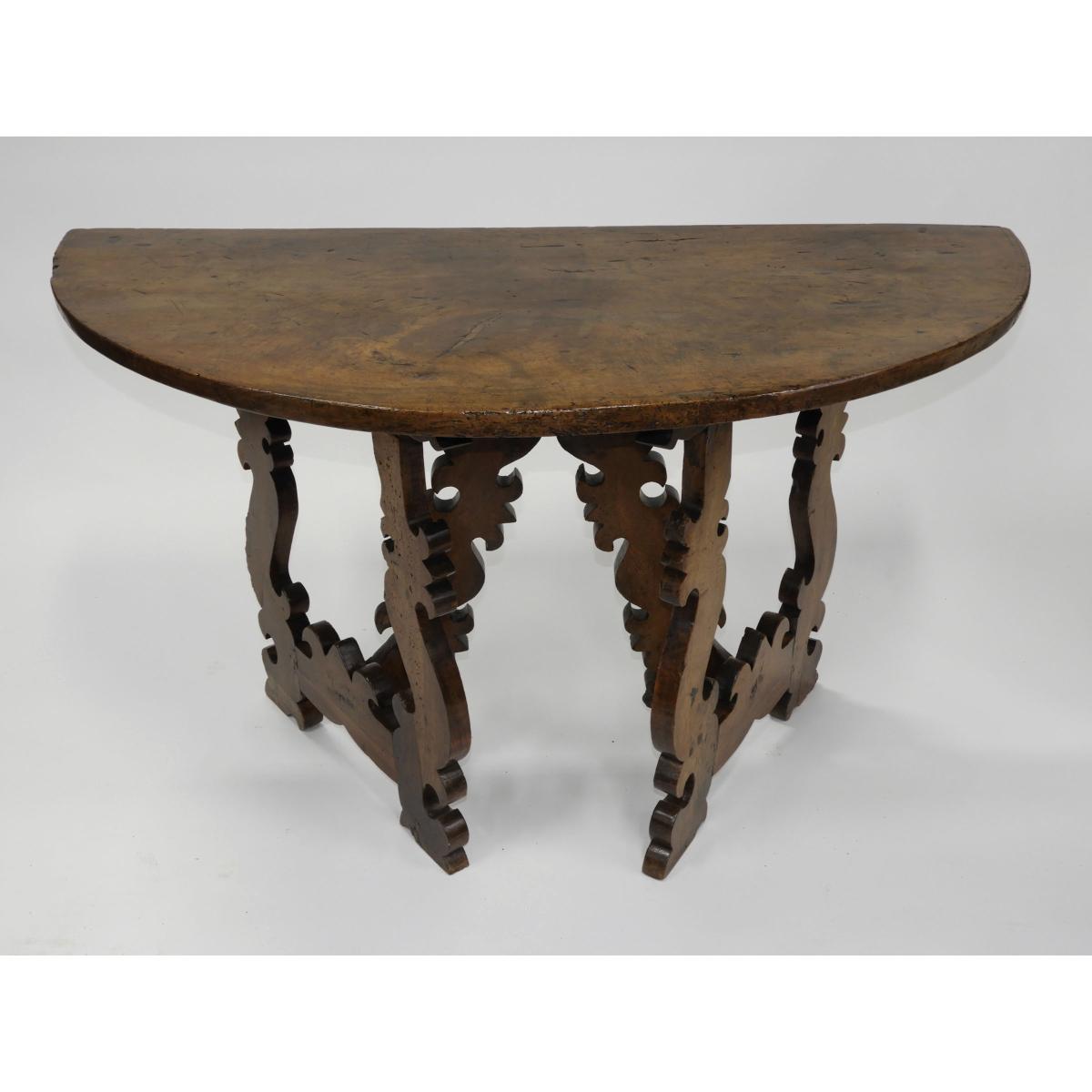 Spanish Baroque Walnut Demilune Console Table, late 17th century, 29.5 x 52 x 25.25 in — 74.9 x 132. - Image 2 of 2