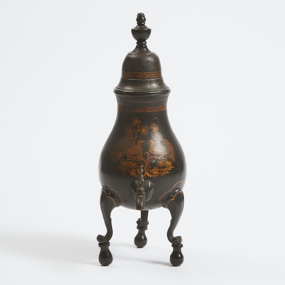 Dutch Japanned Pewter Tea Urn, 18th century, height 14 in — 35.6 cm - Image 2 of 2