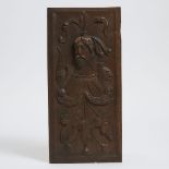English Relief Carved Oak Panel with Bust of a Gentleman, 16th century, 20.1 x 9.6 in — 51 x 24.5 c