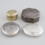 Four Miscellaneous Snuff Boxes, 19th and early 20th centuries, various sizes, largest width 8.5 in —