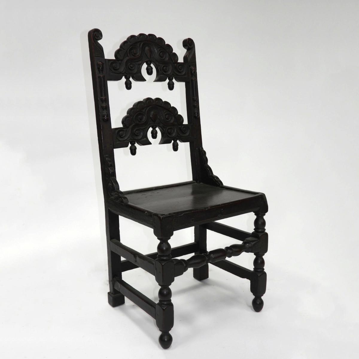 English Oak Joined Backstool, 17th century, height 40 in — 101.6 cm