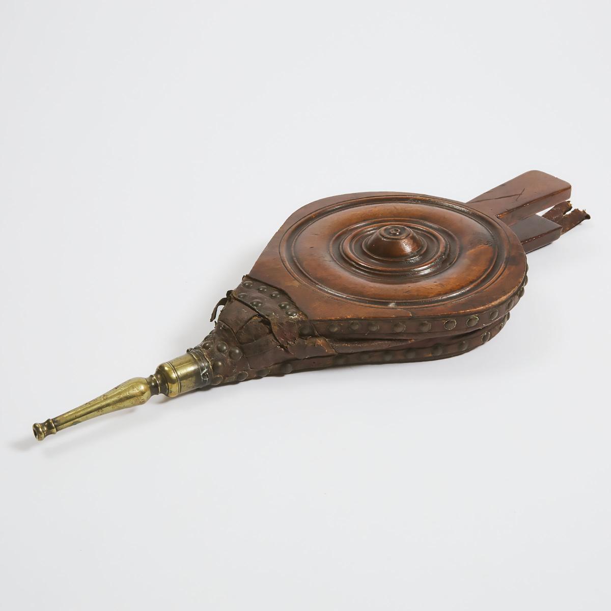Set of English Oak, Brass and Leather Bellows, early 19th century, length 19 in — 48.3 cm