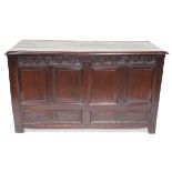 English Joined Oak Chest of Drawers, 17th century, 31 x 52 x 21 in — 78.7 x 132.1 x 53.3 cm