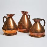 Three Large Graduated Copper Haystack Measures, 19th century, 5 Gallon height 18 in — 45.7 cm (10 P