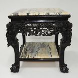 A Marble-Inset Hardwood Side Table, 20th Century, 二十世纪 嵌大理石几, 27.7 x 27 x 27 in — 70.4 x 68.6 x 68.6