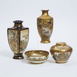 A Group of Four Satsuma Wares, Meiji Period (1868-1912), tallest height 9.7 in — 24.7 cm (4 Pieces)