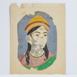 An Indian Portrait of a Princess, Possibly French Colonial School, 18th Century, overall 13.9 x 10.9