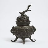 A Bronze 'Squirrel' Incense Burner and Cover, Early 20th Century, 民国 四足铜炉, height 13.5 in — 34.2 cm