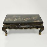 A Chinese Gilded and Lacquered Coffee Table With Glass Top, Early to Mid 20th Century, 民国 描金黑漆人物纹桌,