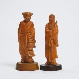 A Boxwood Figure of the Daoist Immortal Lan Caihe, Together With a Daoist Scholar, Republican Period