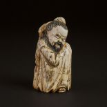 An Ivory Carving of the Drunken Poet Li Bai, Early to Mid 20th Century, 民国 牙雕'太白醉酒', height 4.9 in —