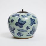 A Blue and White Celadon-Ground Ginger Jar, 19th Century, 清 十九世纪 豆青地青花罐, height 9.3 in — 23.5 cm