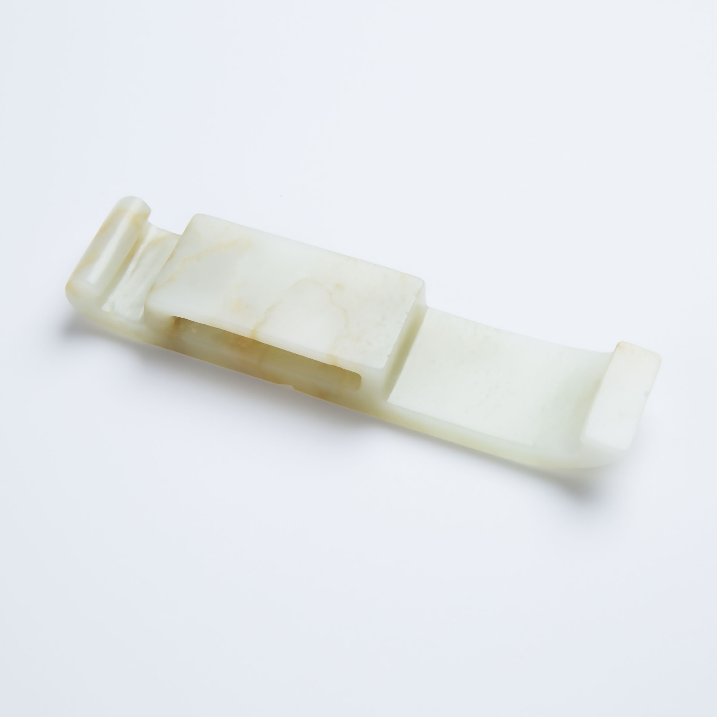 A White Jade Scabbard Slide, Ming Dynasty, 明 白玉剑璏, length 4.8 in — 12.2 cm - Image 4 of 5