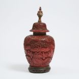 A Cinnabar Lacquer Vase and Cover, Early 19th Century, 清 十九世纪早期 剔红人物故事将军罐, vase and cover height 10.