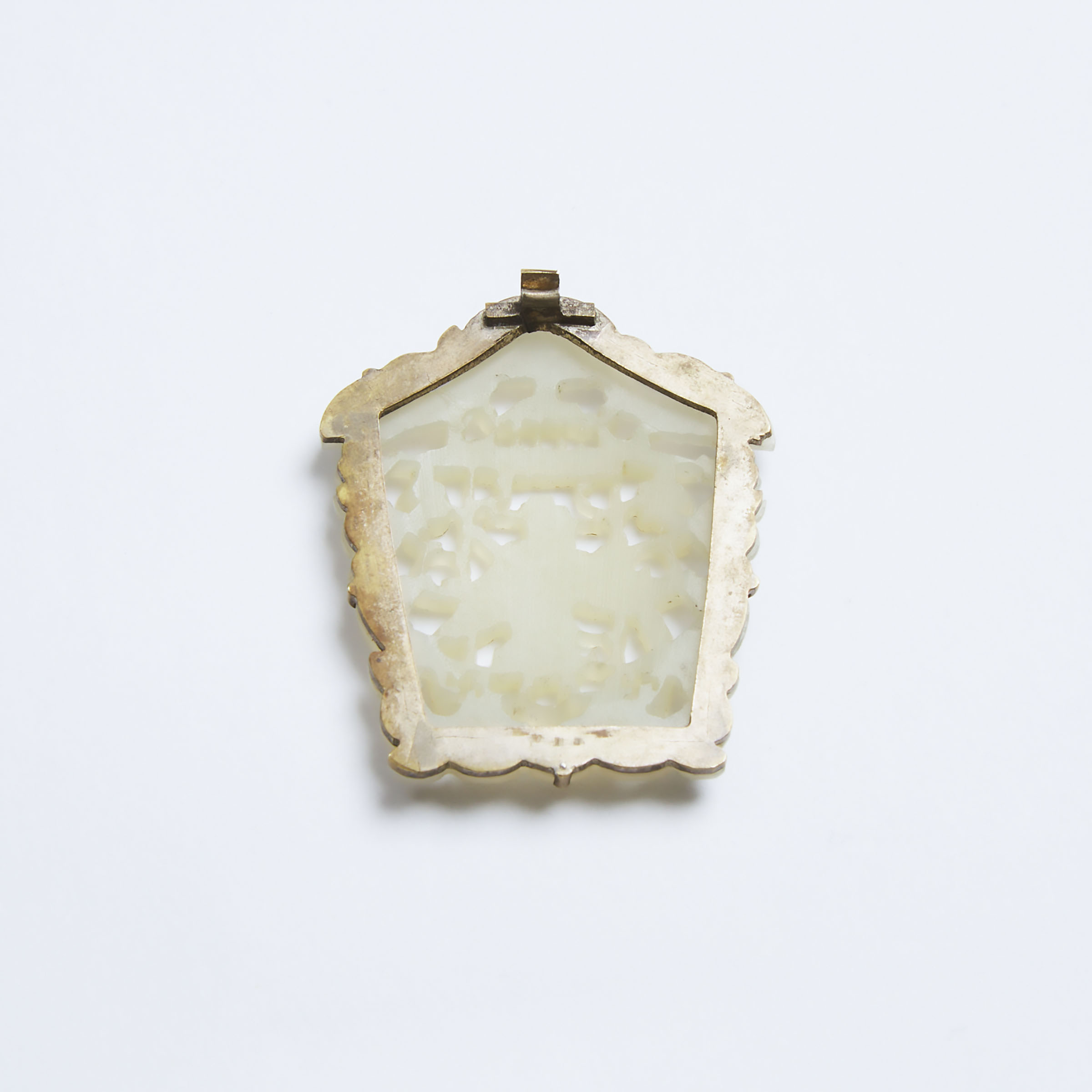 A White Jade 'Zhuangyuan' Motif Silver-Mounted Pendant, 19th Century, 清 十九世纪 白玉雕'状元楼'佩, length 1.7 i - Image 2 of 2