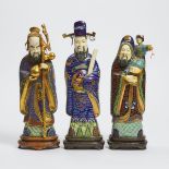 A Set of Three Ivory and Cloisonné 'Fu Lu Shou' Figures, Mid-20th Century, 建国初期 铜胎掐丝珐琅'福禄寿'三星像, tall