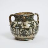 A Blue and White Jar with Four Handles, Syria, 15th Century, height 7 in — 17.8 cm