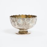 A Chinese Export Silver 'Three Abundances' Bowl, Late 19th/Early 20th Century, 晚清/民国 厚祥款银浮雕'三多'纹高足碗,