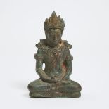 A Bronze Seated Figure of Buddha, Cambodia, 14th Century, height 6.3 in — 16 cm