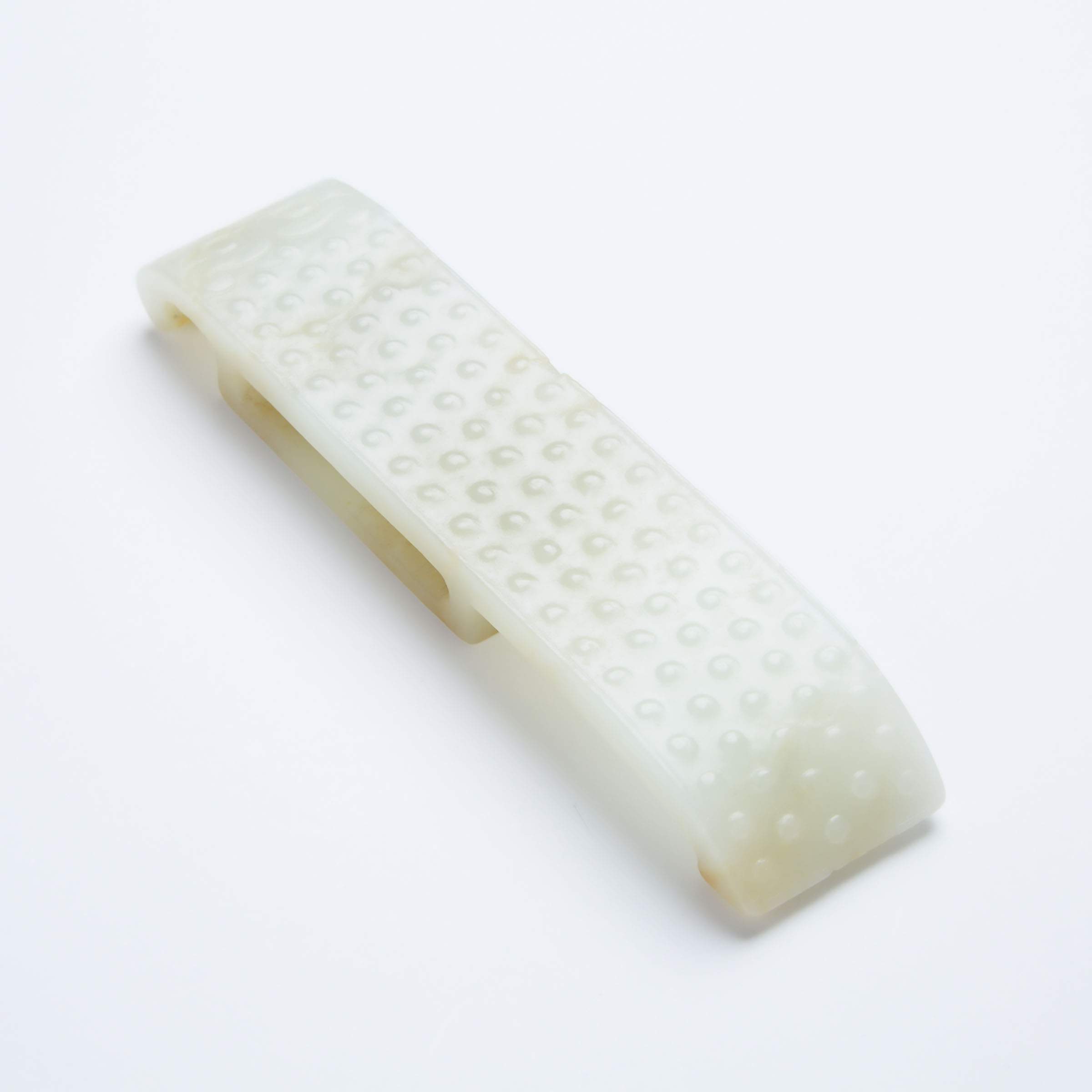 A White Jade Scabbard Slide, Ming Dynasty, 明 白玉剑璏, length 4.8 in — 12.2 cm - Image 2 of 5