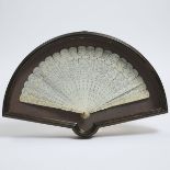 A Chinese Canton Carved and Pierced Ivory Brisé Fan, Qing Dynasty, 19th Century, 清 十九世纪 浮雕人物纹牙雕折扇一把,