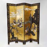 A Gold-Painted and Lacquered Four-Panel Floor Screen, Mid 20th Century, 建国初期 描金漆屏四扇, 72 x 64 in — 18