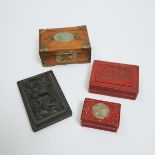 Two Cinnabar Lacquer Boxes, Together With a Hardstone-Inset Wood Box and an Inkstone, 二十世纪 文房器一组四件,