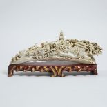 A Large Chinese Ivory 'Legend of the White Snake' Landscape Carving, Early to Mid 20th Century, 民国 大