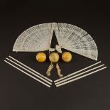 Two Ivory Fans, Three Billiard Balls, and Three Pairs of Chopsticks, Early to Mid 20th Century, 民国 牙