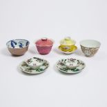 A Group of Eight Porcelain Wares, Republican Period, 民国 彩瓷一组八件, widest diameter 5.5 in — 14 cm (8 Pi